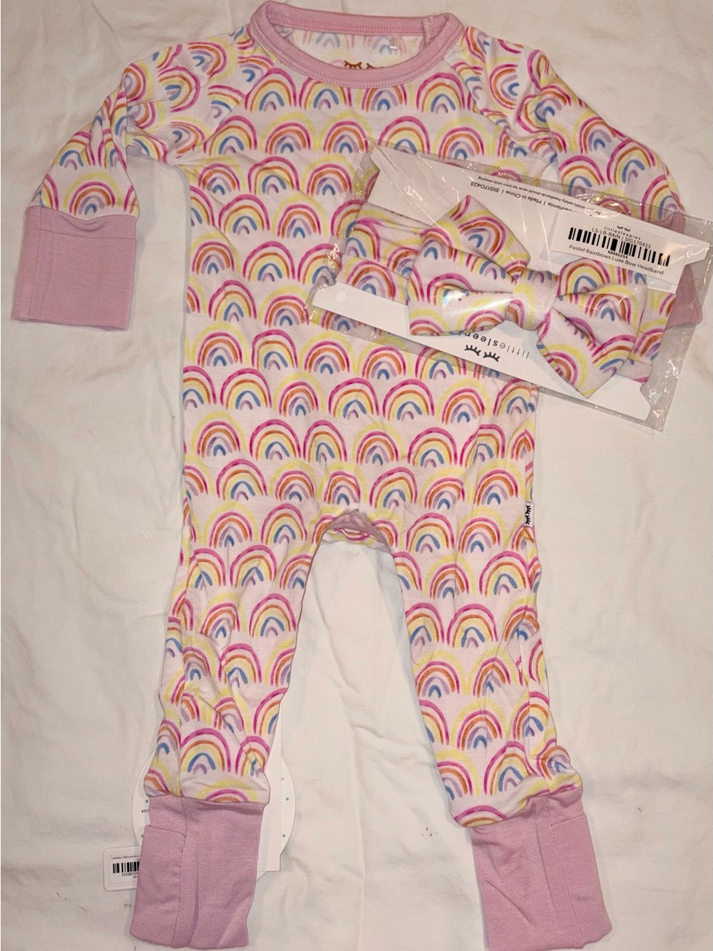Little Sleepies Bamboos Crescent Zippy w/ headband sz NB NWT